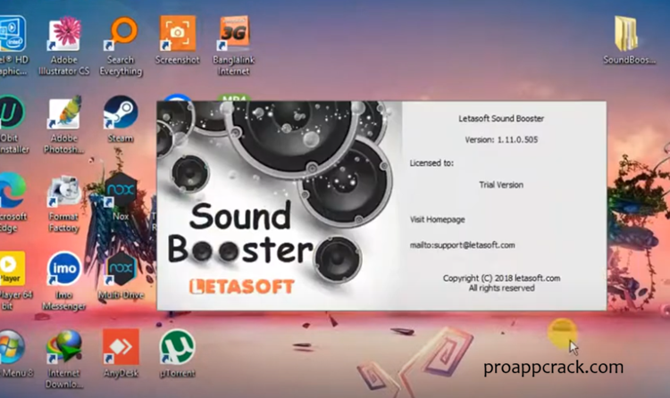 Letasoft Sound Booster 2026 nterface showing volume boost control and audio amplification settings on Windows 